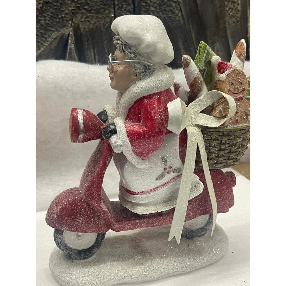 Valerie Parr Hill Santa and Mrs Claus Chef on Scooter Motorcycle Figurines Set